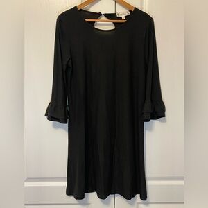 Pink Rose Black Ruffled Sheath Dress